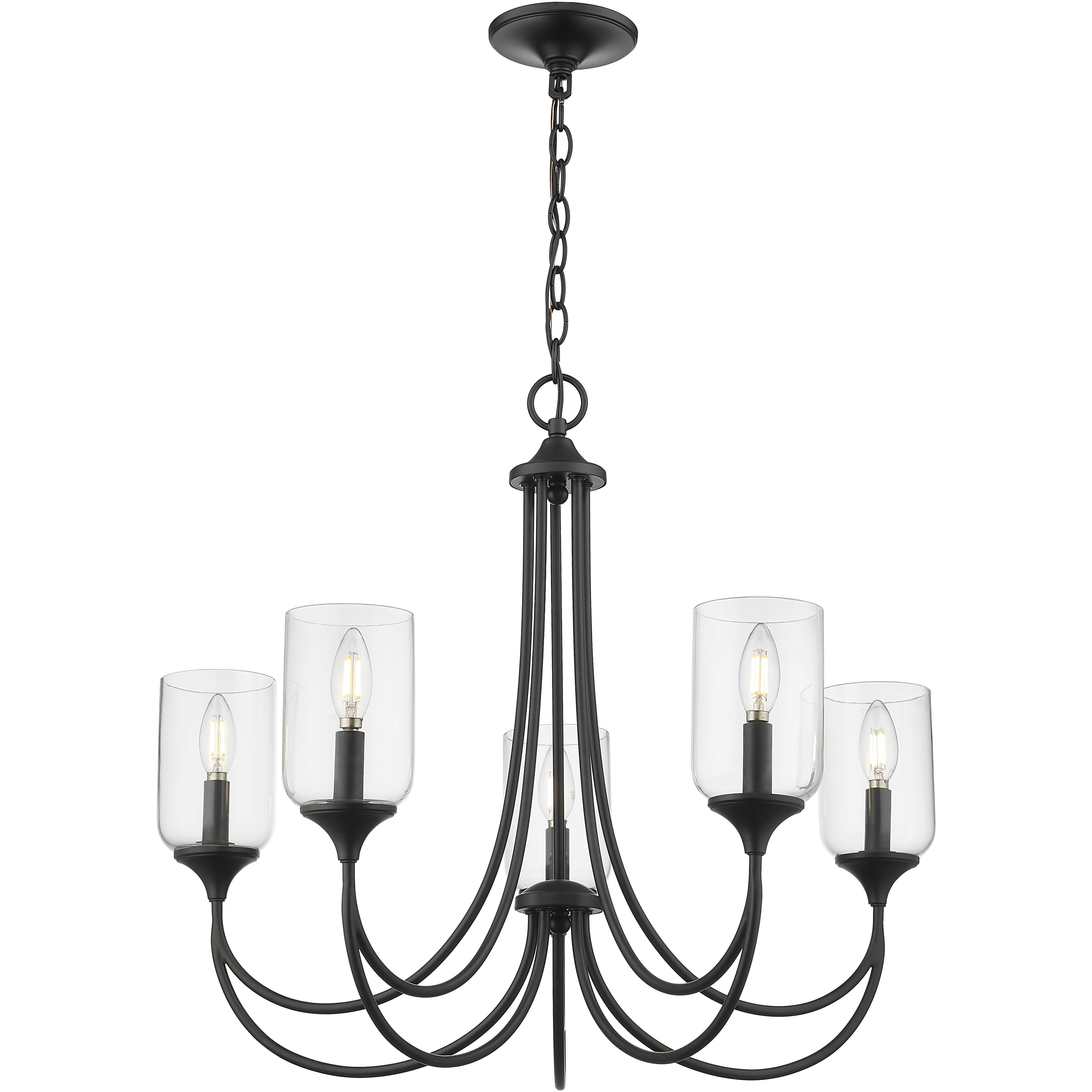 Waddingham 5 Light 27 inch Matte Black Chandelier Ceiling Light